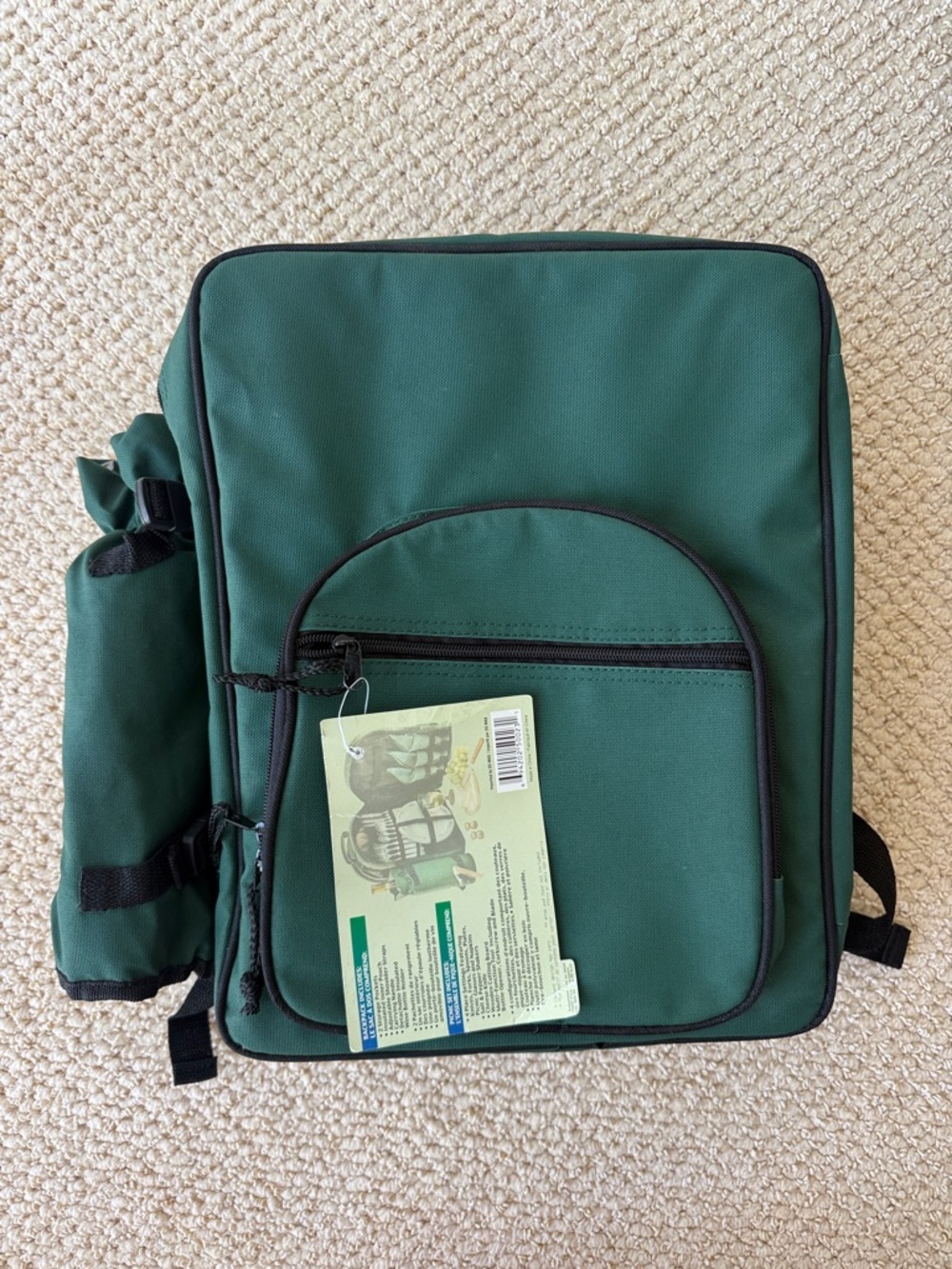 Picnic Essentials Backpack Service For 4 Green Insulated Wine Bottle Holder